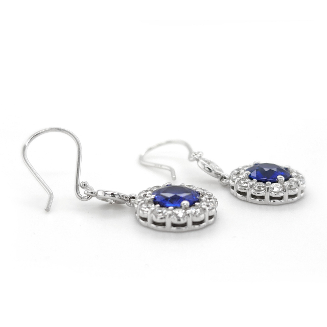Natural Blue Sapphires 2.24 carats set in 18K White Gold Earrings with 1.11 carats Diamonds 