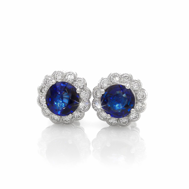 Natural Blue Sapphires 2.42 carats set in 18K White Gold Earrings with 0.55 carats Diamonds