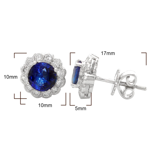 Natural Blue Sapphires 2.42 carats set in 18K White Gold Earrings with 0.55 carats Diamonds