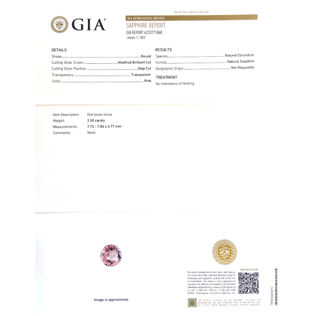 Natural Unheated Pink Sapphire 2.50 carats with GIA Report