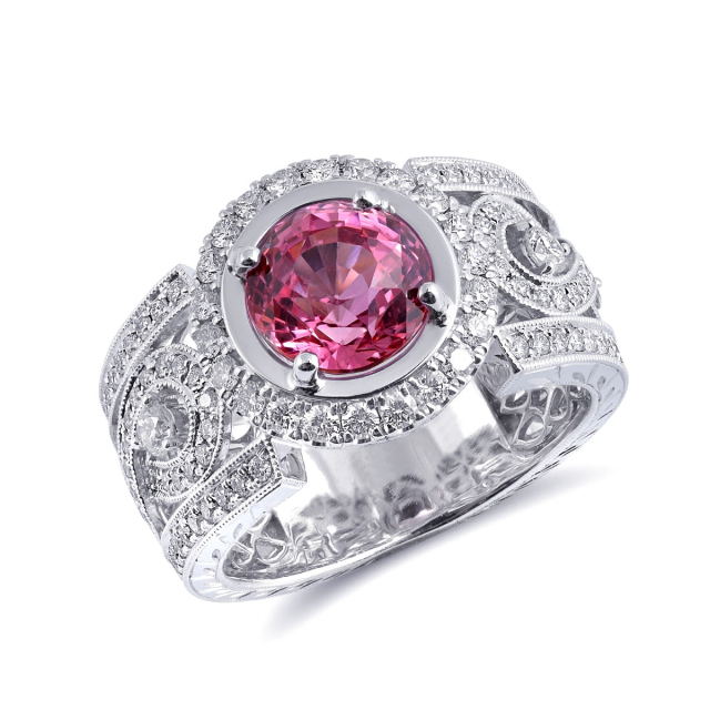 Natural Pink Sapphire 2.55 carats set in 18K White Gold Ring with 1.11 carats Diamonds / GIA Report