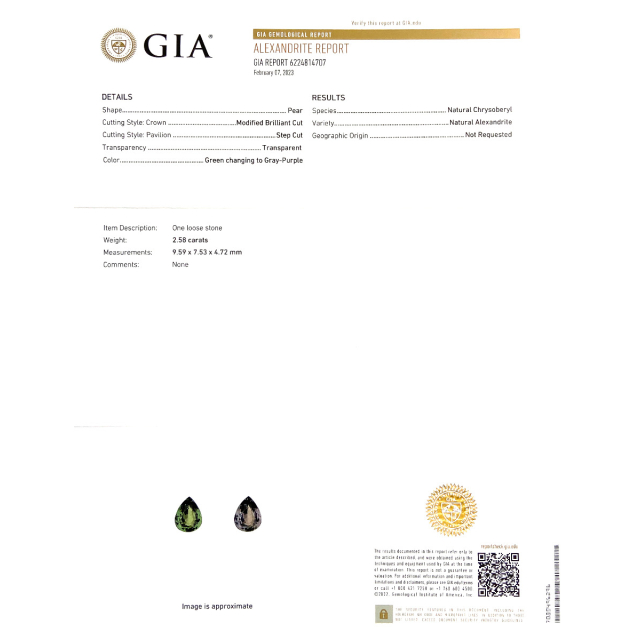 Natural Alexandrite 2.58 carats with GIA Report