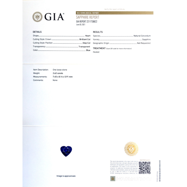 Natural Heated Blue Sapphire 2.62 carats with GIA Report