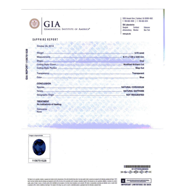 Natural Unheated Blue Sapphire 2.72 carats set in Platinum Ring with 0.34 carats Diamonds  / GIA Report