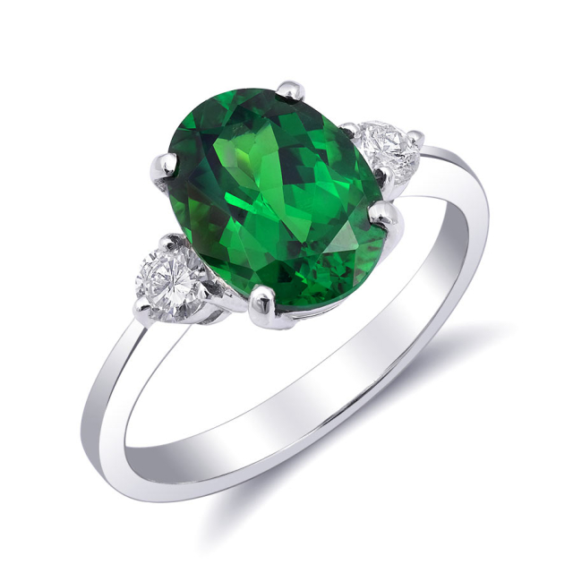 Natural Tsavorite 2.76 carats set in 18K White Gold Ring with 0.22 carats Diamonds