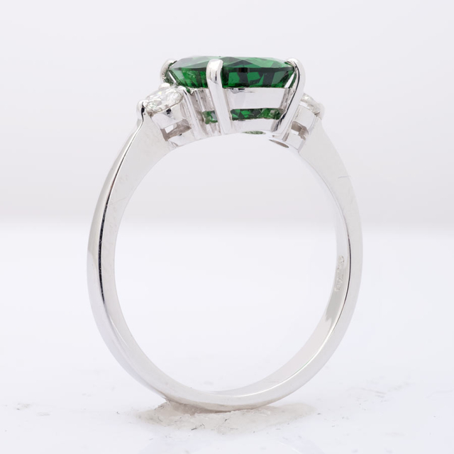 Natural Tsavorite 2.76 carats set in 18K White Gold Ring with 0.22 carats Diamonds