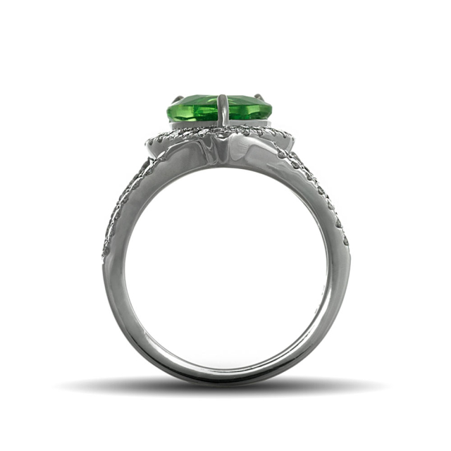 Natural Tsavorite Ring 2.79 carats set in 14K White Gold with 0.81 carats Diamonds