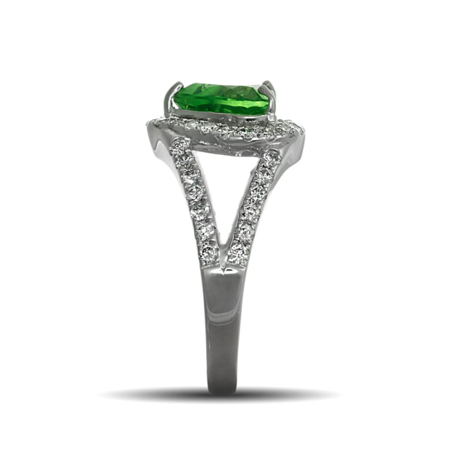 Natural Tsavorite Ring 2.79 carats set in 14K White Gold with 0.81 carats Diamonds