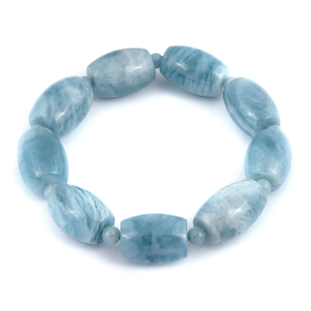 Untreated Natural Aquamarine 312.81 carats Barrel Shape Beads Bracelet Strong with Expandable Silk Thread