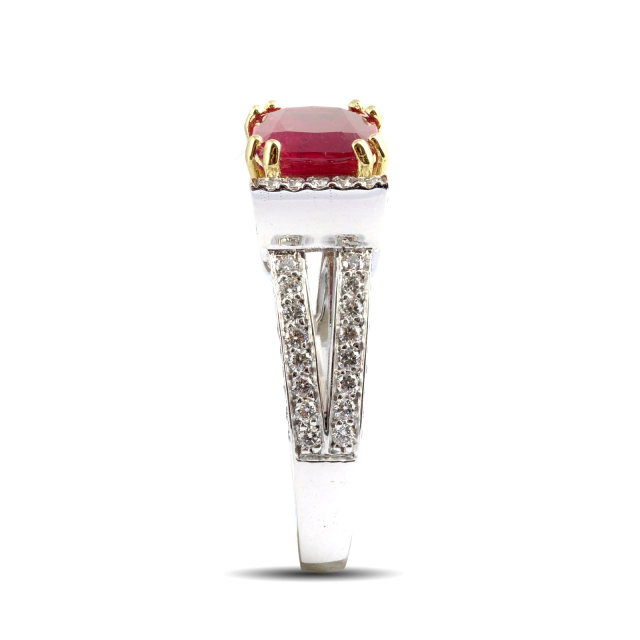 Natural Unheated Tanzanian Ruby 3.10 carats set in 18K Two Tone Ring with 0.91 carats Diamonds / GIA Report