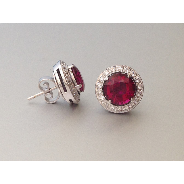Natural Rubellite 3.25 carats set in 18K White Gold Earrings with 0.53 carats Diamonds 