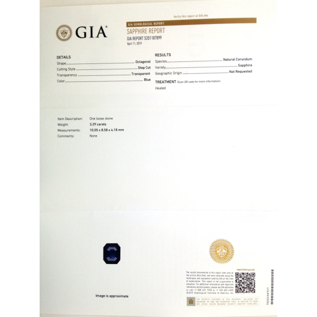 Natural Heated Blue Sapphire 3.29 carats with GIA Report