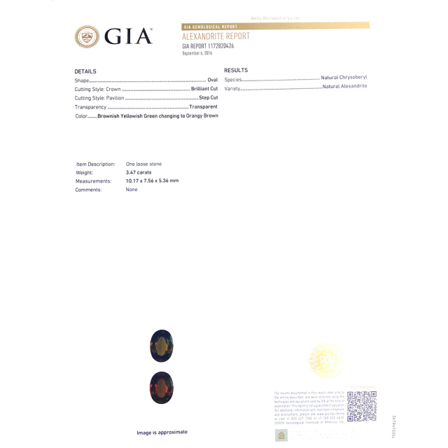 Natural Alexandrite 3.47 carats with GIA Report