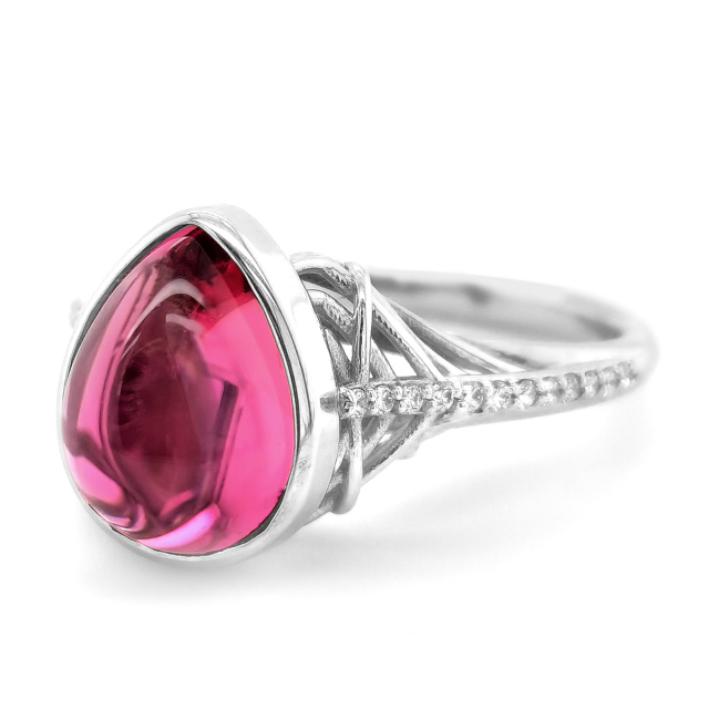 Natural Pink Tourmaline 3.75 carats set in 18K White Gold Ring with 0.10 carats Diamonds