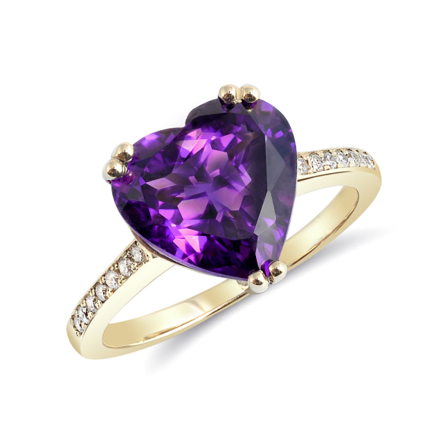 Natural Amethyst 3.84 carats set in 14K Yellow Gold Ring with 0.13 carats Diamonds