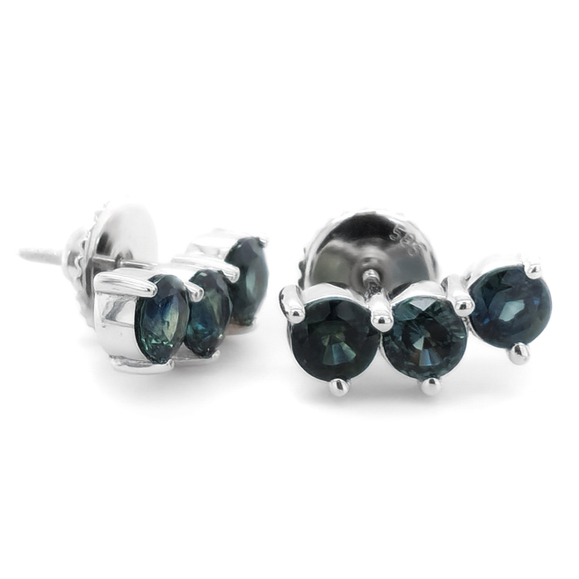Natural Teal Sapphires 3.90 carats set in 14K White Gold Earrings
