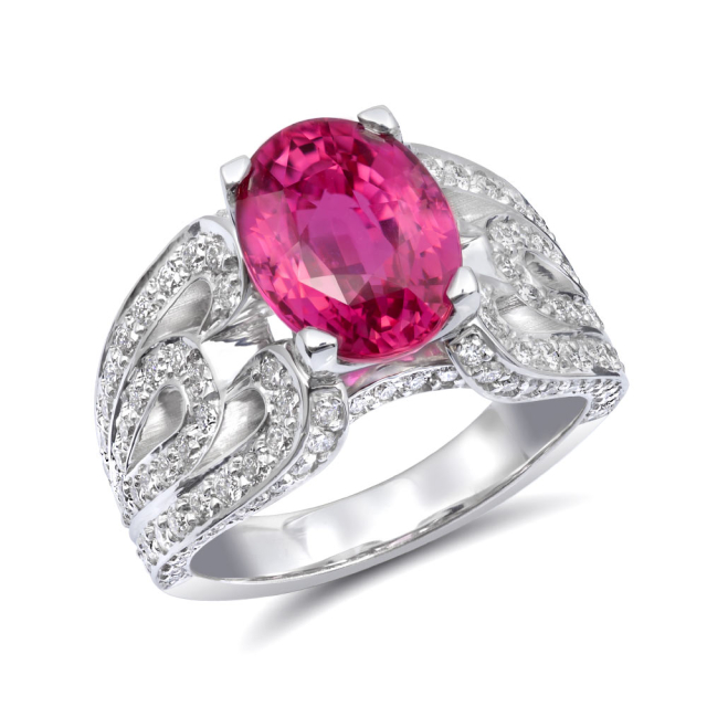 Natural Unheated Pink Sapphire 4.05 carats set in 14K White Gold Ring with 1.11 carats Diamonds / GIA Report
