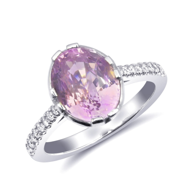 Natural Heated Padparadscha Sapphire 4.10 carats set in 14K White Gold Ring with 0.17 carats Diamonds / GRS Report