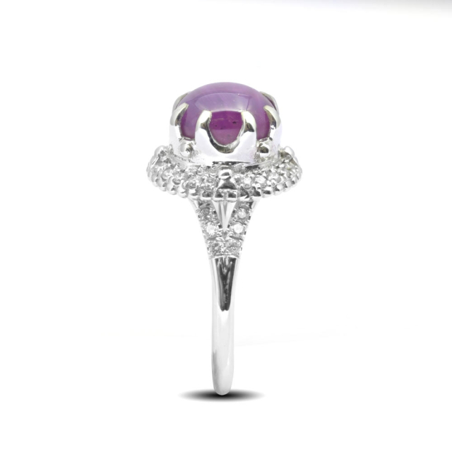 Natural Star Ruby 4.34 carats set in 14K White Gold Ring with 0.34 carats Diamonds