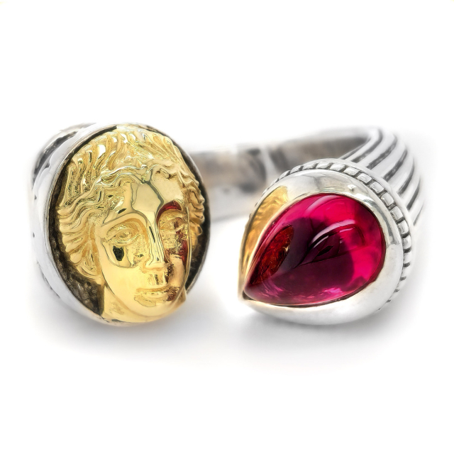Natural Rubellite 4.39 carats set in Silver and 18K Yellow Gold Ring 