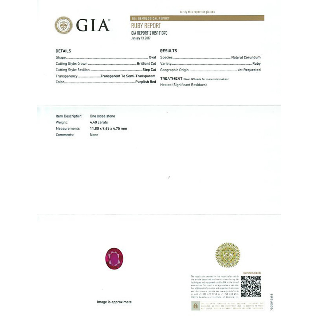 Natural Heated Ruby 4.40 carats with GIA Report