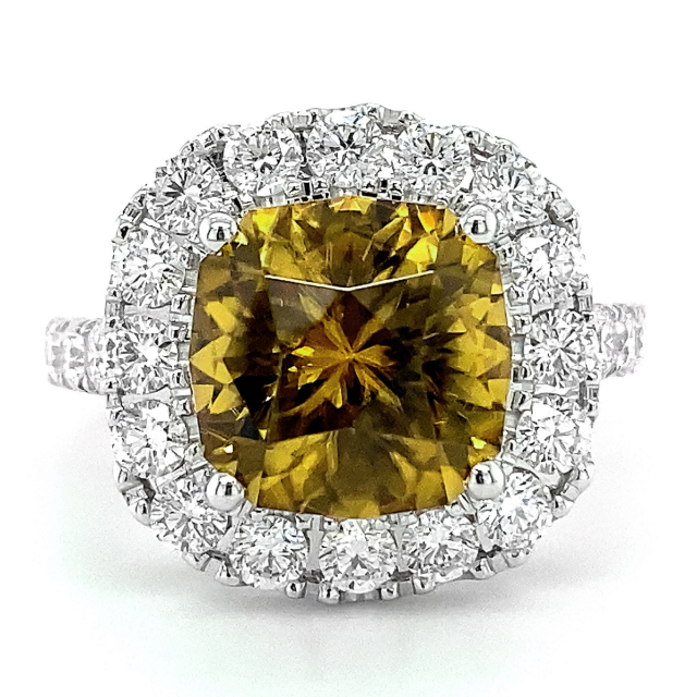 Natural Honey Orange Zircon 5.97 carats set in 18K White Gold Ring with 1.30 carats Diamonds 