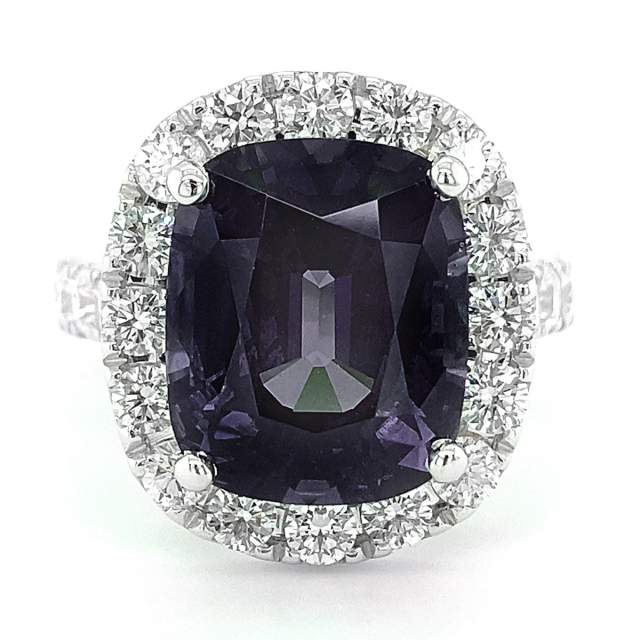 Natural Burmese Grey Spinel 7.84 carats set in 18K White Gold Ring with 1.71 carats Diamonds