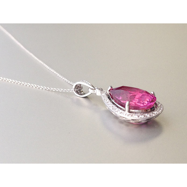 Natural Rubellite 5.03 carats set in 14K White Gold Pendant with 0.22 carats Diamonds