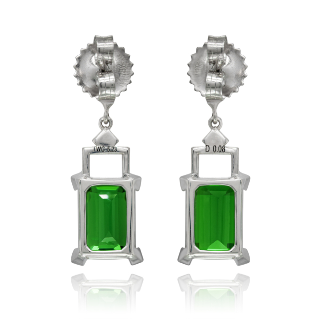 Natural Tsavorites 5.23 carats set in 18K White Gold Earrings with 0.08 carats Diamonds / GIA Report