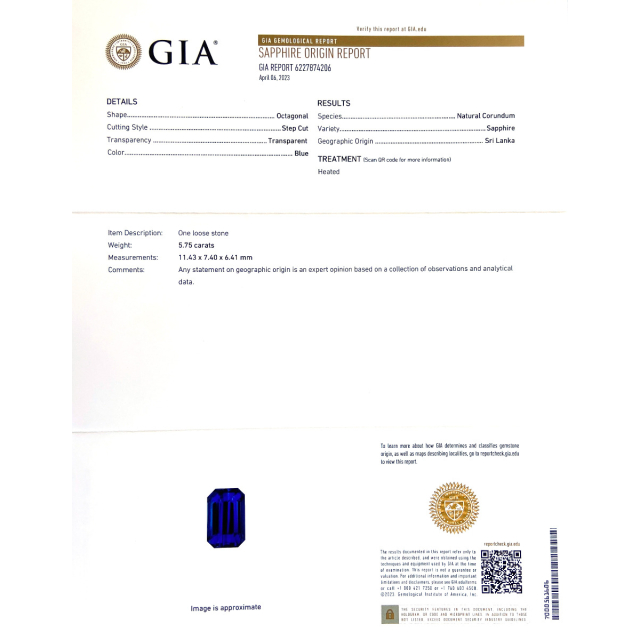 Natural Heated Sri Lankan Blue Sapphire 5.75 carats with GIA Report
