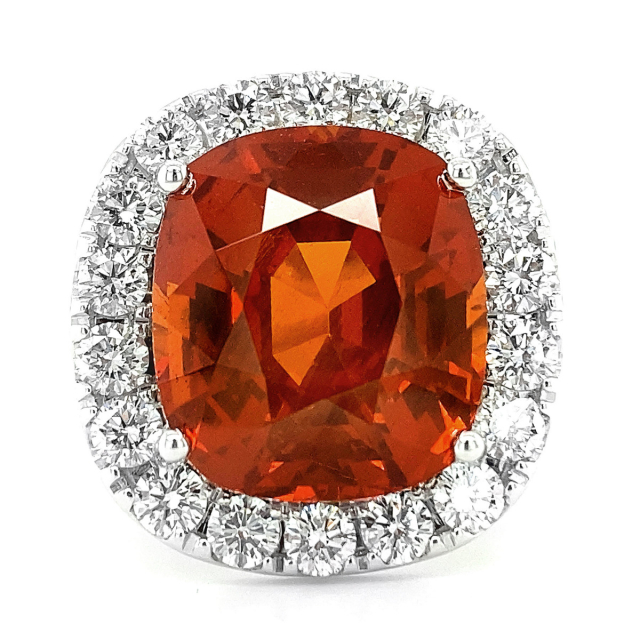 Natural Spessartite Garnet 18.48 carats set in 18K White Gold Ring with 3.22 carats Diamonds 