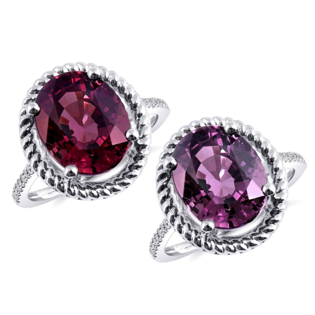 Natural Color Change Garnet 6.35 carats set in 14K White Gold Ring with 0.10 carats Diamonds 