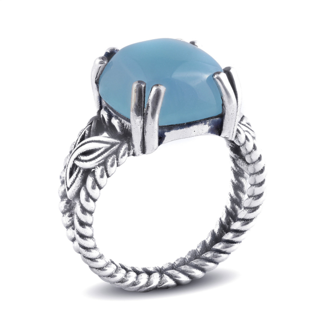 "Paraiba" color Agate 6.42 carats set in Silver Ring