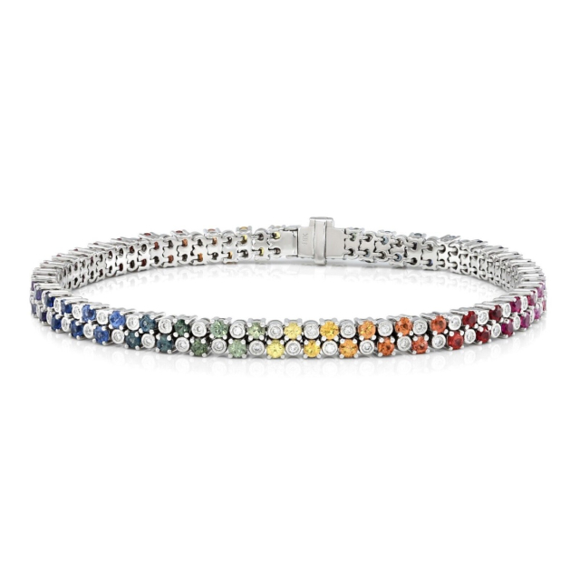 Natural Rainbow Multi Color Sapphires 3.04 carats with 0.43 carats Diamonds set in 18K White Gold Bracelet 