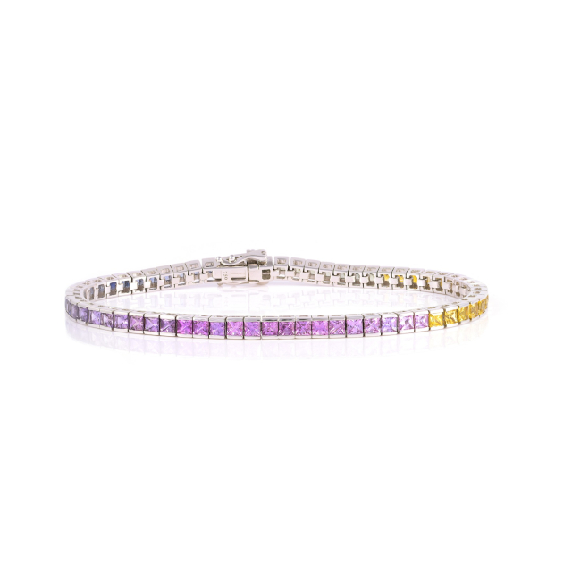 Natural Rainbow Multi Color Sapphires 6.84 carats set in 18K White Gold Bracelet 