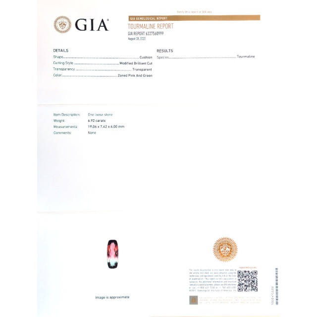 Natural Bi-Color Tourmaline 6.92 carats with GIA Report