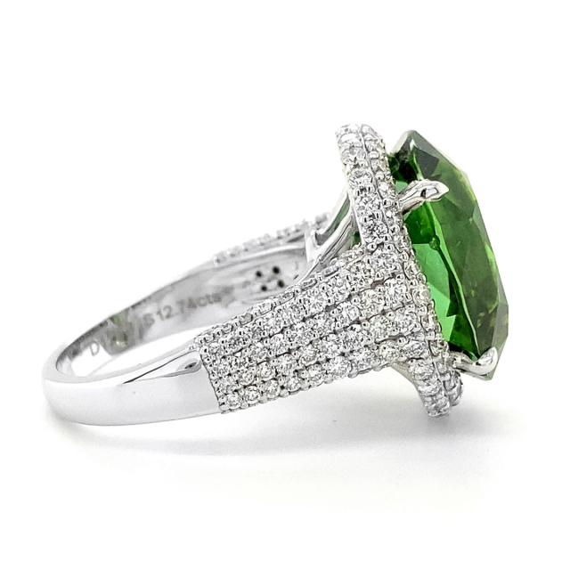 Exceptional Quality Afghan Tourmaline 12.74 carats set in 18K White Gold Ring with 1.67 carats Diamonds 
