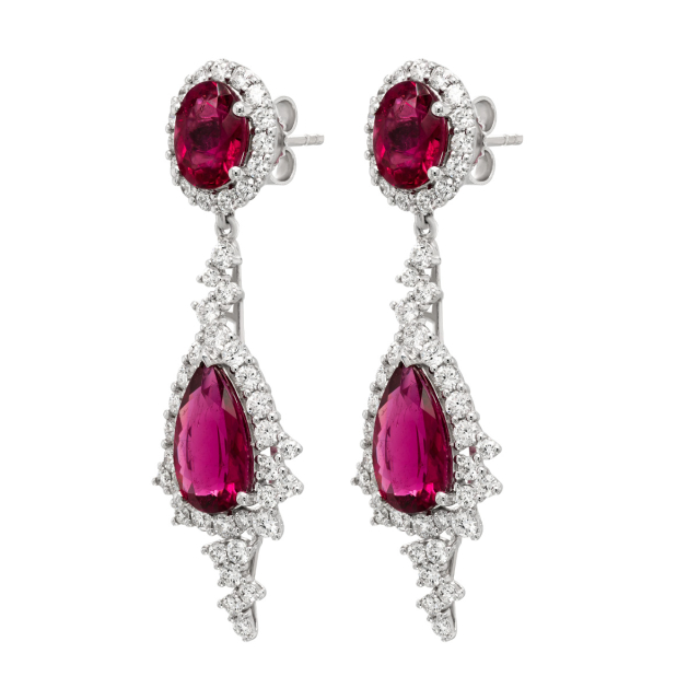 Natural Rubellites 8.27 carats set in 14K White Gold Earrings with 2.28 carats Diamonds 