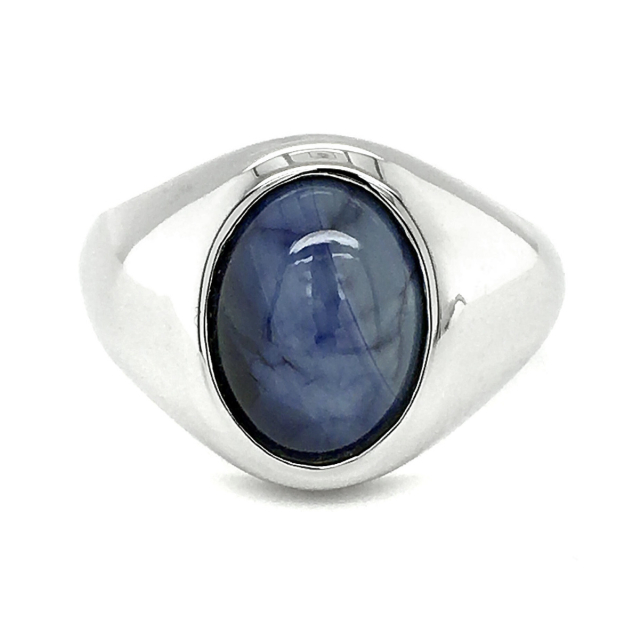 Natural Burma Blue Star Sapphire 9.00 carats set in 14K White Gold Men's Ring