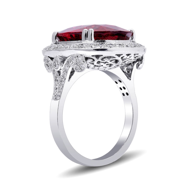 Natural Rubellite 9.81 carats set in 18K White Gold Ring with 0.90 carats Diamonds 