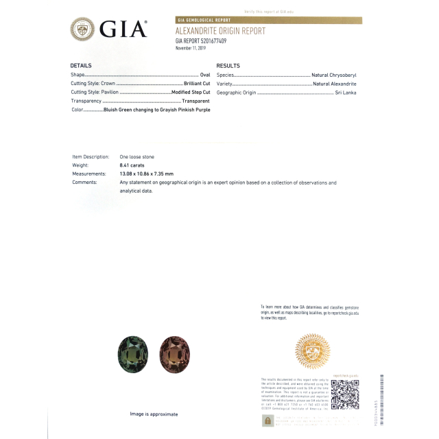 Natural Sri Lankan Alexandrite 8.41 carats with GIA Report