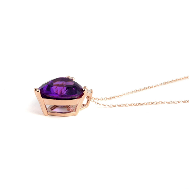 AAA Natural Amethyst 2.57 carats set in 14K Rose Gold Pendant with 0.10 carats Diamonds
