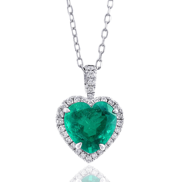 Natural Colombian Emerald 1.82 carats set in 18K White Gold Pendant with 0.17 carats Diamonds / GIA Report