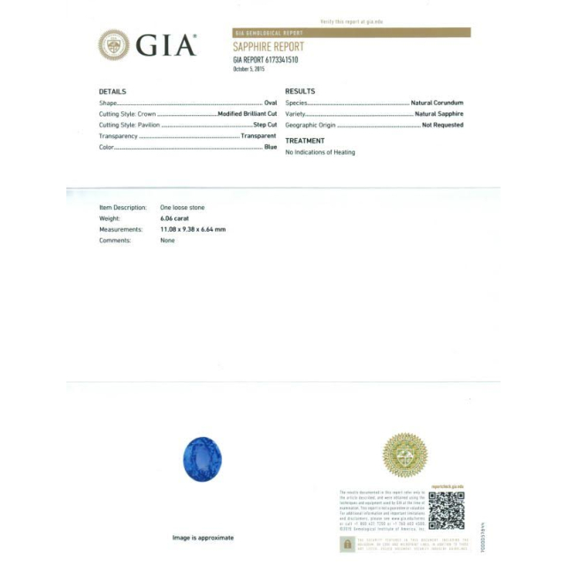 Natural Unheated Blue Sapphire 6.06 carats with GIA Report 