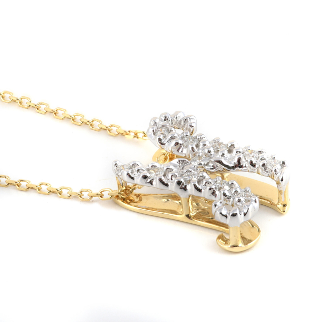 Initial "N" Pendant with Diamonds 0.13 carats, 14K White and Yellow Gold, 18" Chain