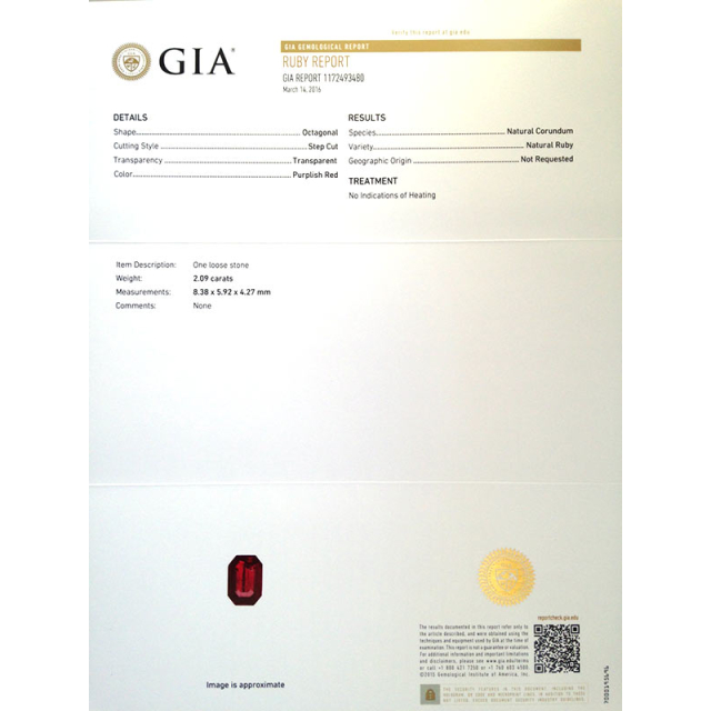 Natural Unheated Ruby Purplish 2.09 carats with GIA Report
