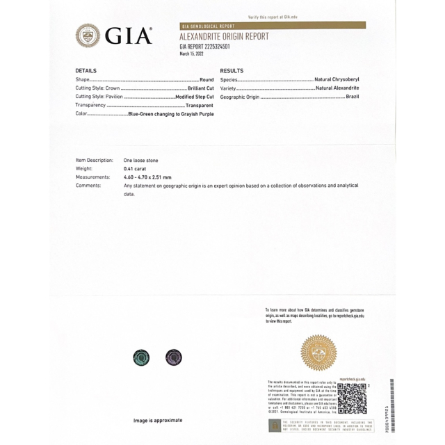 Natural Brazil Alexandrite 0.41 carats with GIA Report