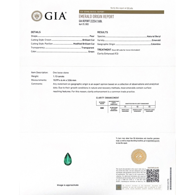 Natural Colombian Emerald 1.13 carats with GIA Report