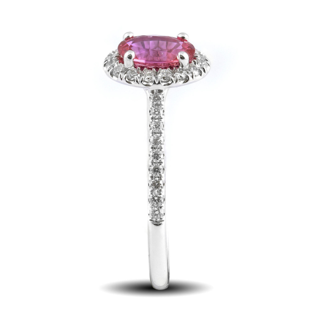 Natural Pink Sapphire 0.86 carats set in 14K White Gold Ring with 0.28 carats Diamonds