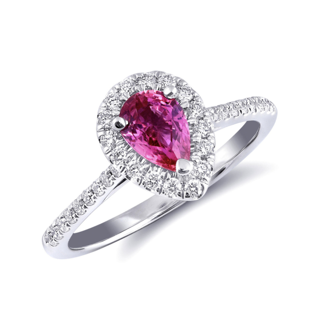 Natural Pink Sapphire 0.80 carats set in 14K White Gold Ring with 0.28 carats Diamonds